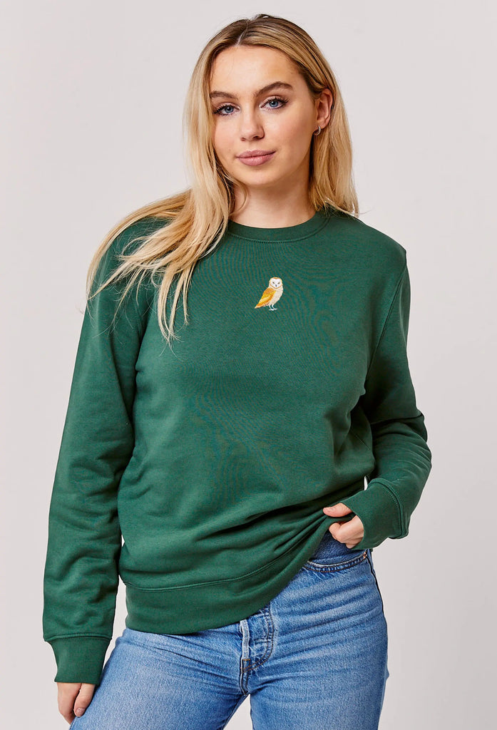 Barn Owl Embroidered Organic Sustainable Sweatshirt Jumper Big Wild Thought