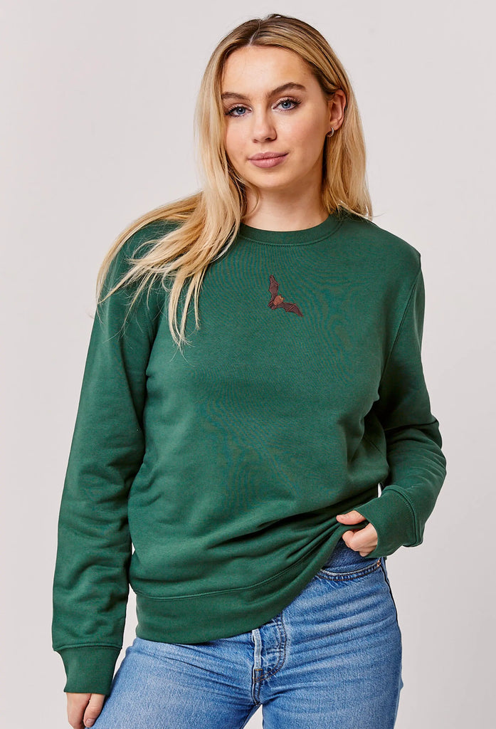 Bat Embroidered Organic Sustainable Sweatshirt Jumper Big Wild Thought