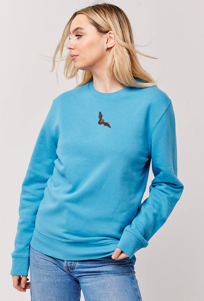 Bat Embroidered Organic Sustainable Sweatshirt Jumper Big Wild Thought