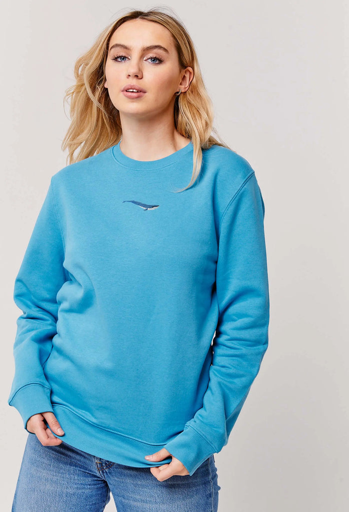 Blue Whale Embroidered Organic Sustainable Sweatshirt Jumper Big Wild Thought