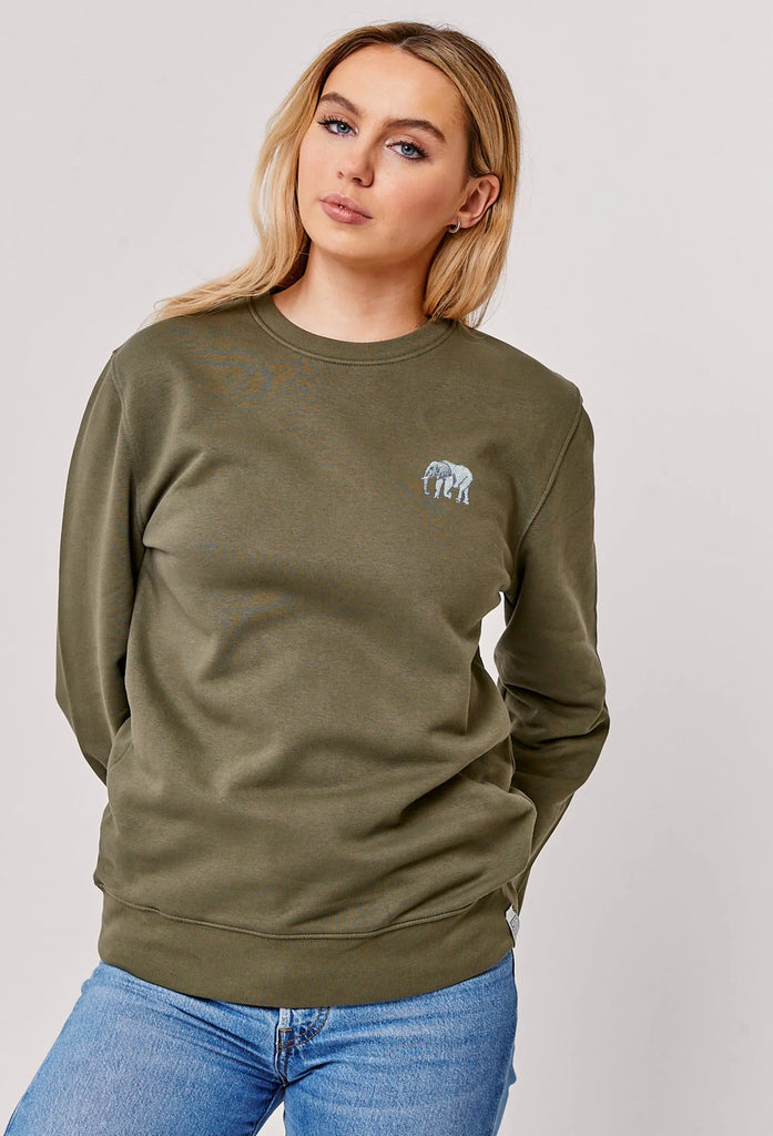 Elephant Embroidered Organic Sustainable Sweatshirt Jumper Big Wild Thought