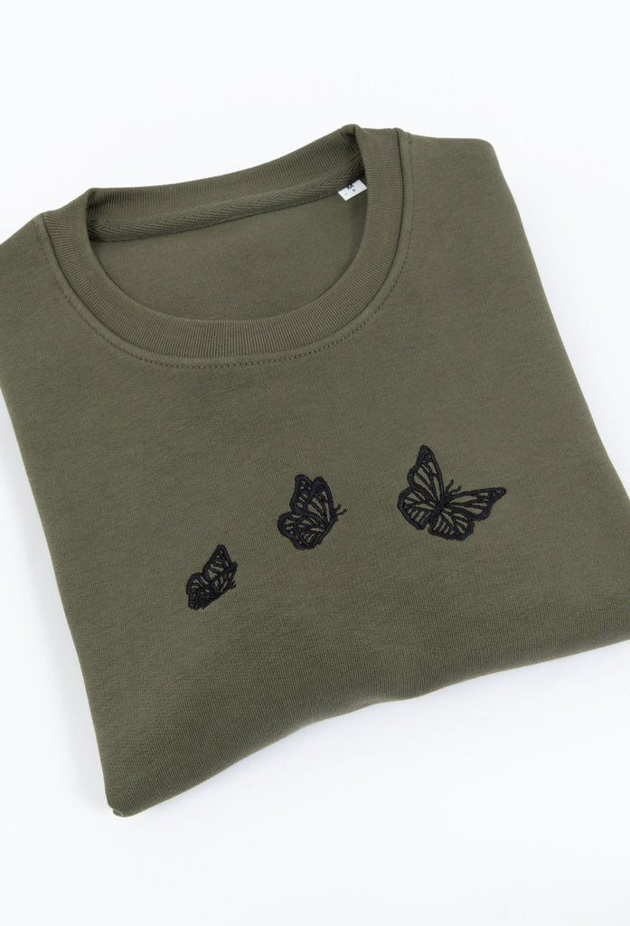 Family of Butterflies Embroidered Organic Sustainable Sweatshirt Jumper Big Wild Thought