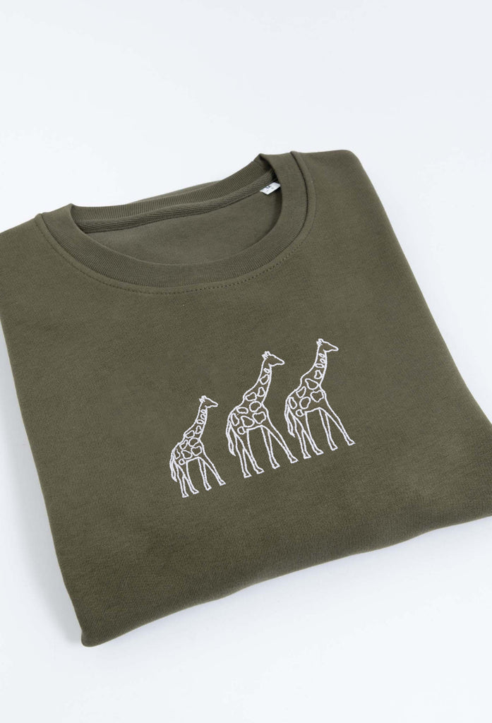 Family of Giraffes Embroidered Organic Sustainable Sweatshirt Jumper Big Wild Thought