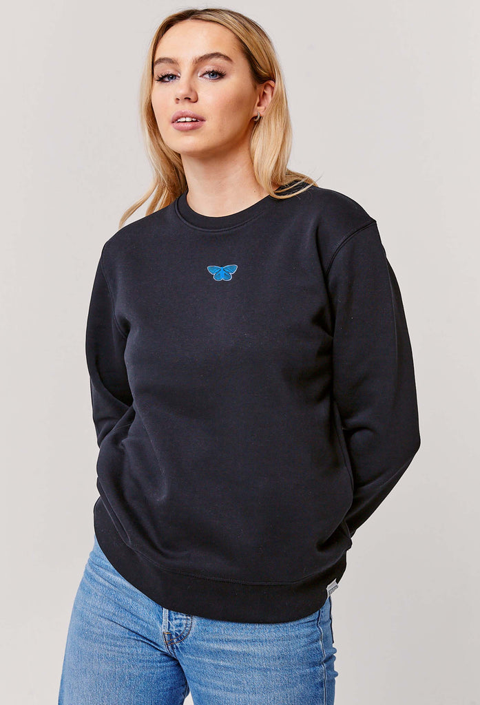 Butterfly Embroidered Organic Sustainable Sweatshirt Jumper Big Wild Thought