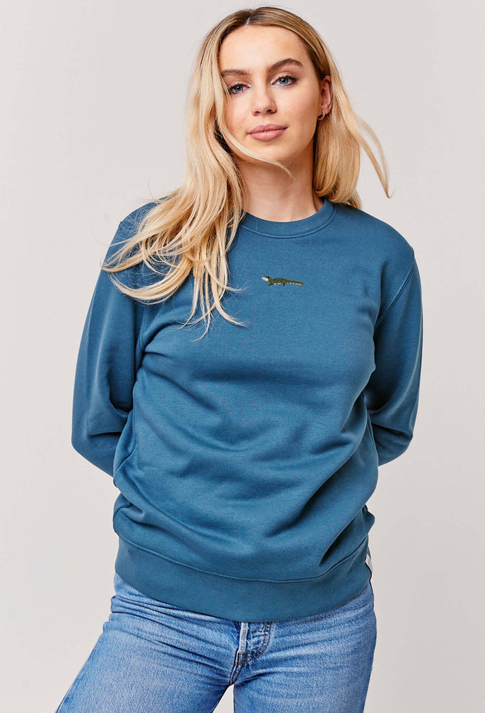 Crocodile Embroidered Organic Sustainable Sweatshirt Jumper Big Wild Thought