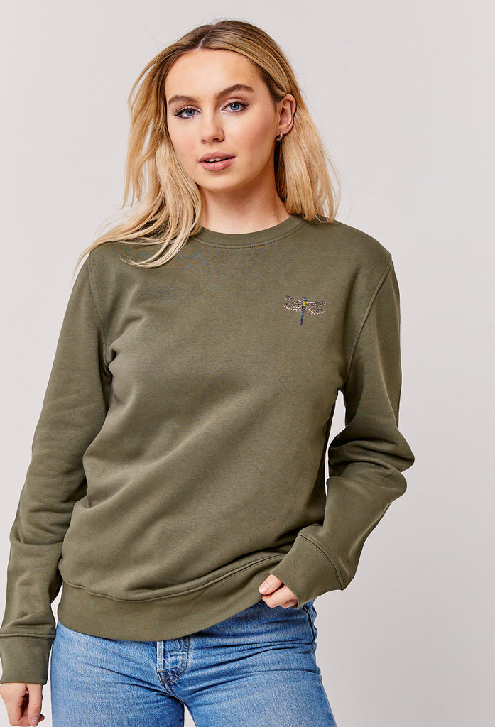 Dragonfly Embroidered Organic Sustainable Sweatshirt Jumper Big Wild Thought