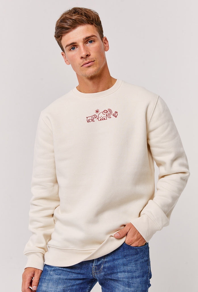 Extinct Drawing Mammoth Dodo Sabre Tooth Tiger Embroidered Organic Sustainable Sweatshirt Jumper Big Wild Thought