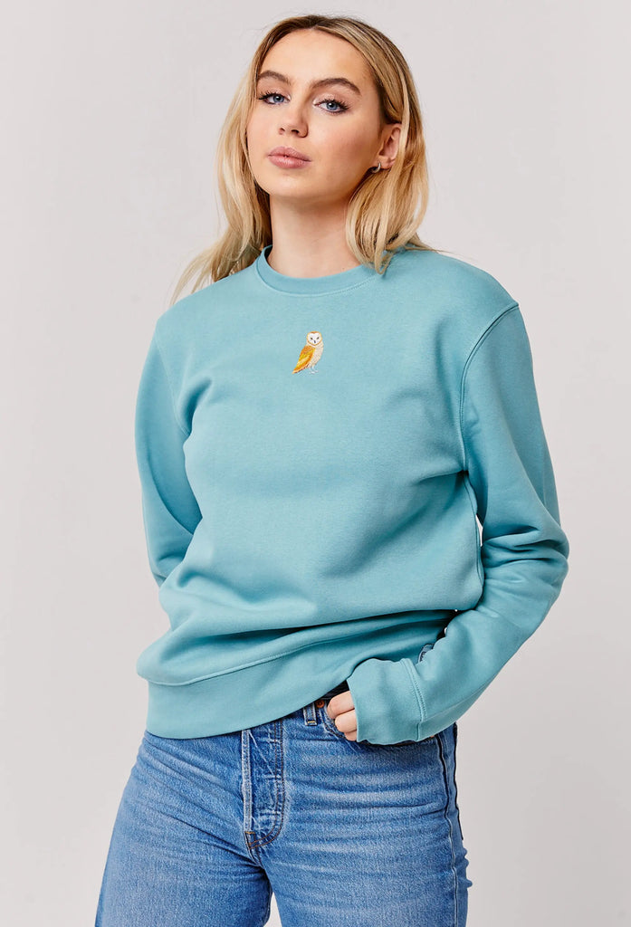 Barn Owl Embroidered Organic Sustainable Sweatshirt Jumper Big Wild Thought