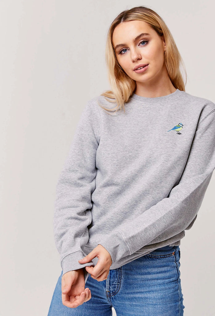 Blue Tit Embroidered Organic Sustainable Sweatshirt Jumper Big Wild Thought