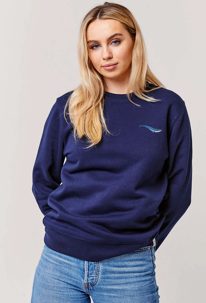 Blue Whale Embroidered Organic Sustainable Sweatshirt Jumper Big Wild Thought