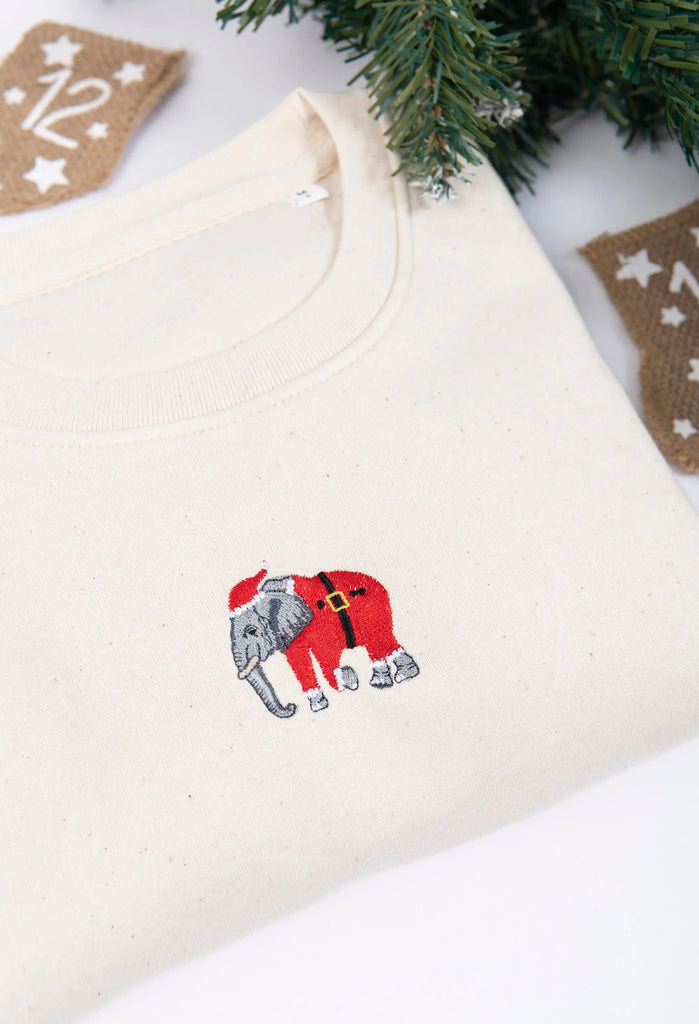Christmas Elephant Festive Embroidered Organic Sustainable Sweatshirt Jumper Big Wild Thought