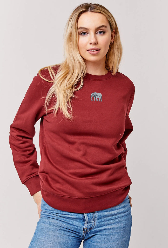 Elephant Embroidered Organic Sustainable Sweatshirt Jumper Big Wild Thought