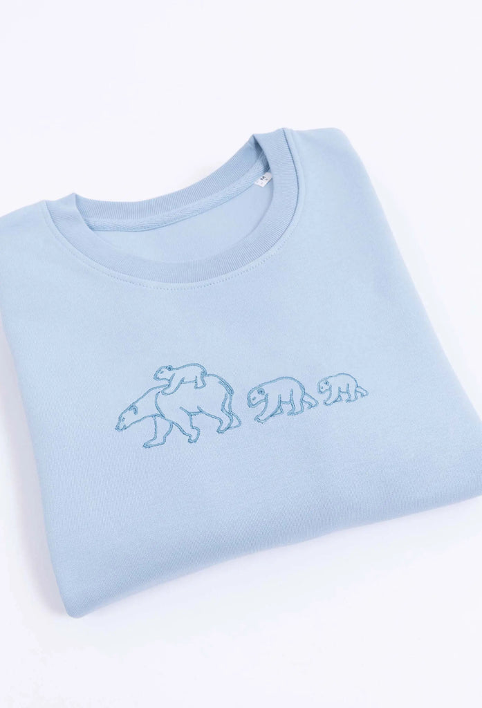 Family of Polar Bears Unisex Embroidered Organic Sustainable Sweatshirt Jumper Big Wild Thought
