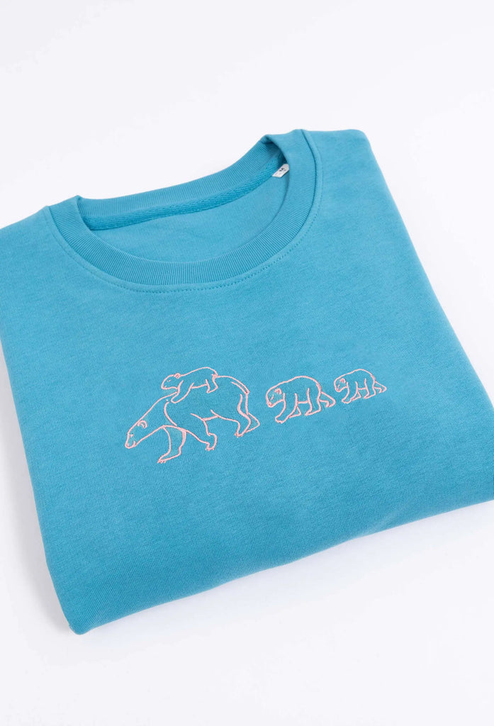 Family of Polar Bears Unisex Embroidered Organic Sustainable Sweatshirt Jumper Big Wild Thought