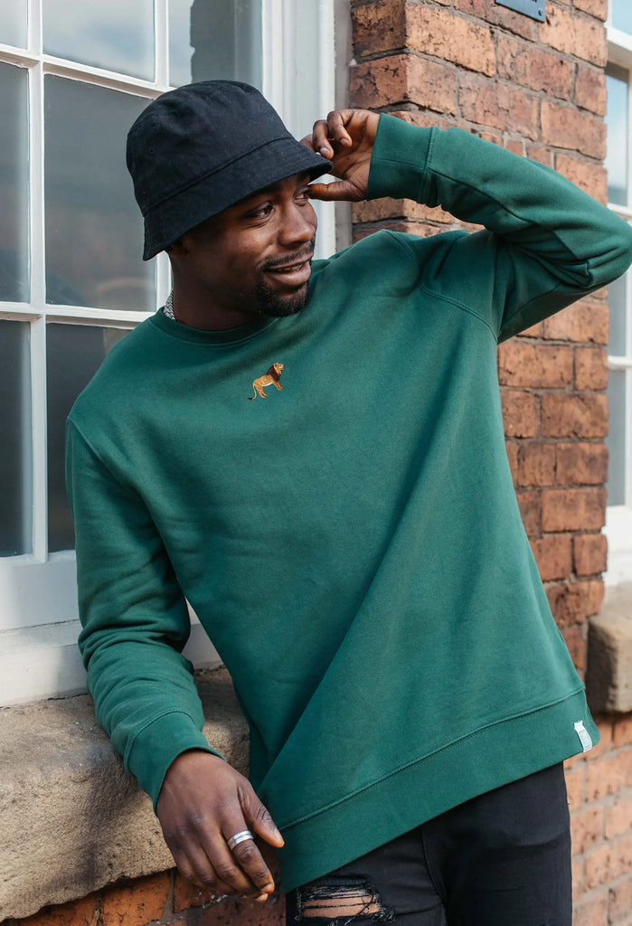 Lion Unisex Embroidered Organic Sustainable Sweatshirt Jumper Big Wild Thought