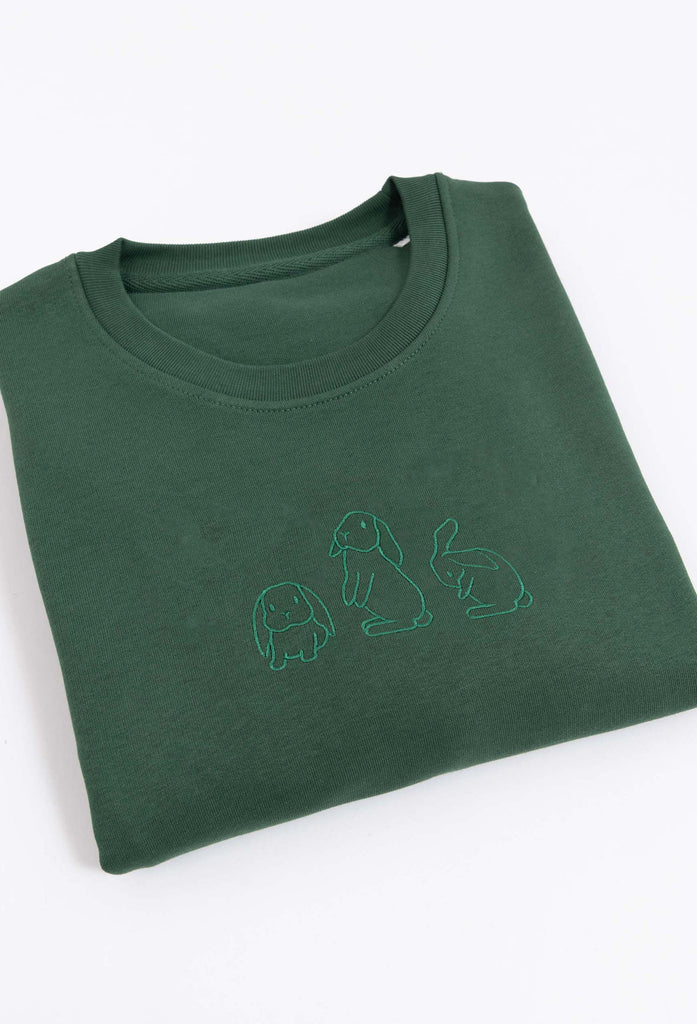 Family of Bunnies Rabbits Embroidered Organic Sustainable Sweatshirt Jumper Big Wild Thought