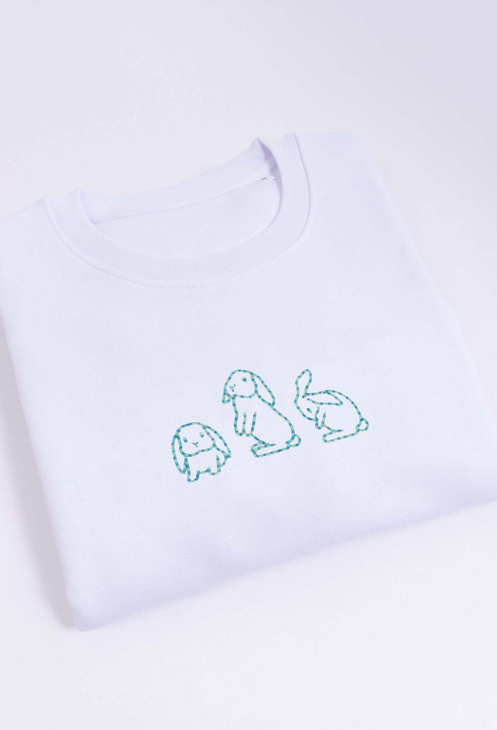 Family of Bunnies Rabbits Embroidered Organic Sustainable Sweatshirt Jumper Big Wild Thought