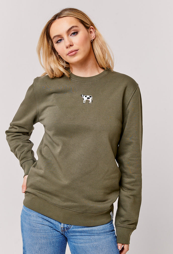 Cow Embroidered Organic Sustainable Sweatshirt Jumper Big Wild Thought