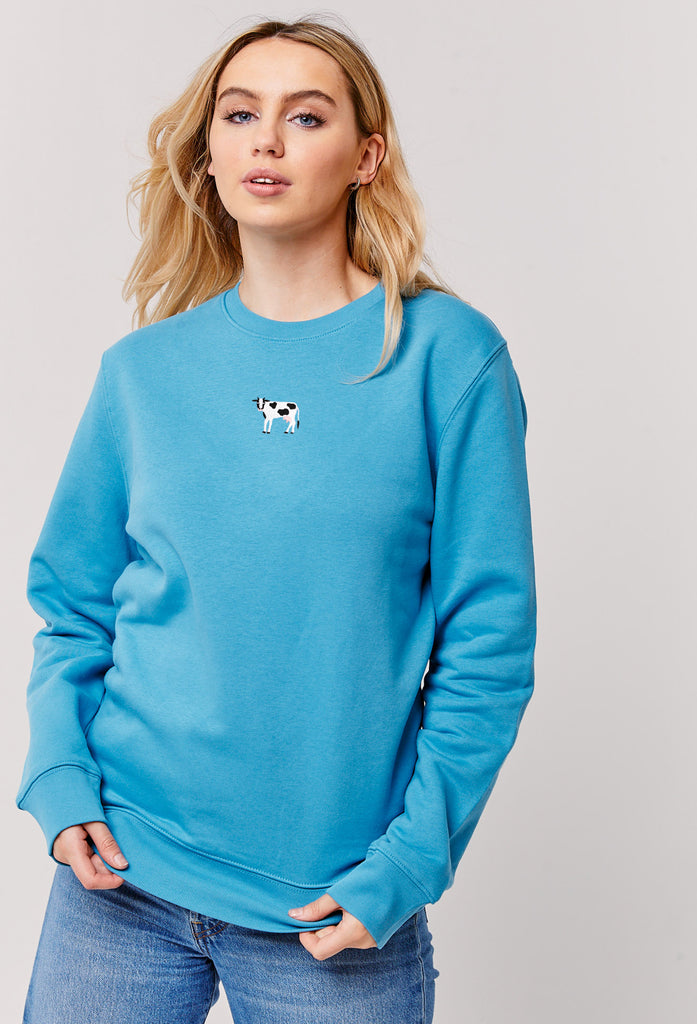 Cow Embroidered Organic Sustainable Sweatshirt Jumper Big Wild Thought