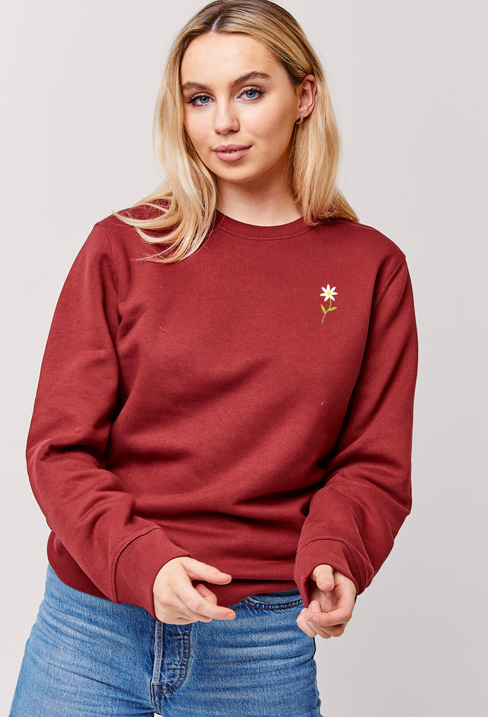 Daisy Embroidered Organic Sustainable Sweatshirt Jumper Big Wild Thought