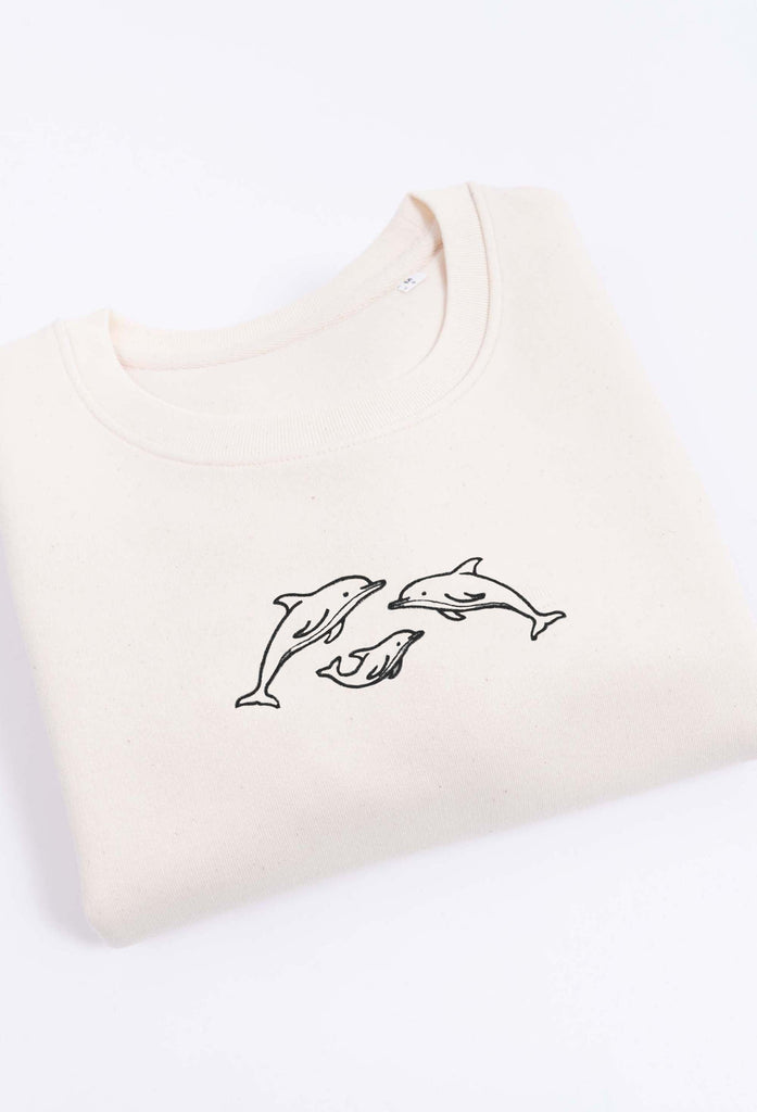 Family of Dolphins Embroidered Organic Sustainable Sweatshirt Jumper Big Wild Thought