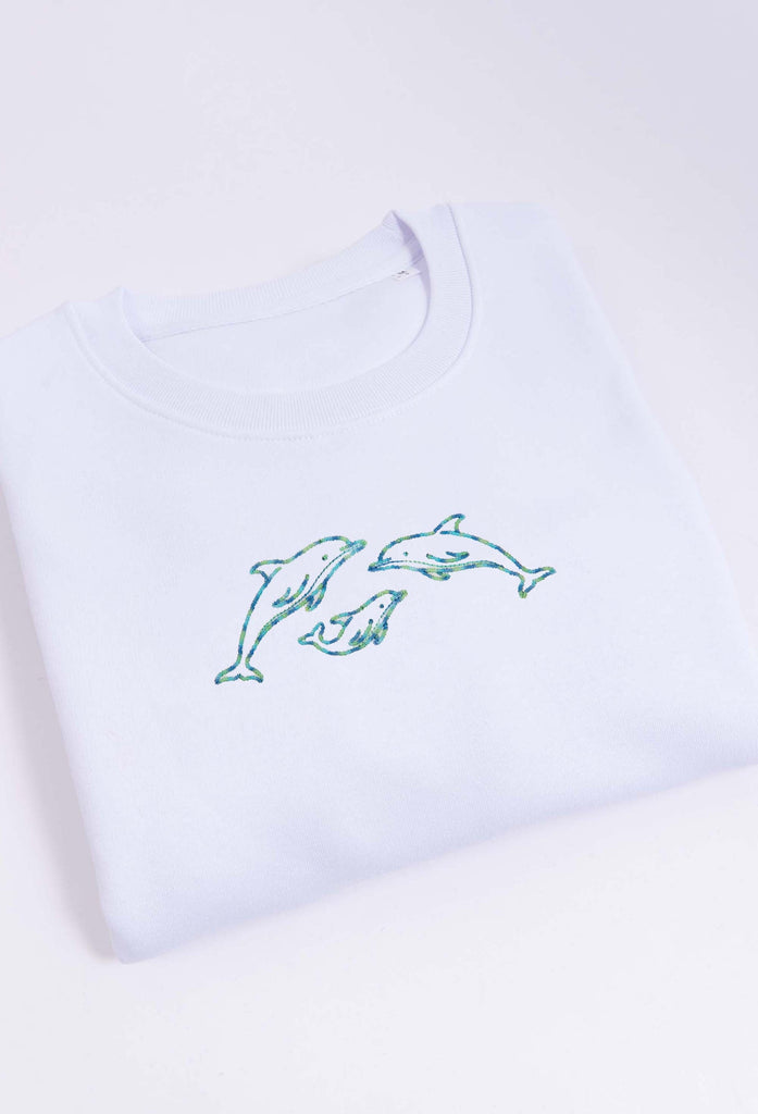Family of Dolphins Embroidered Organic Sustainable Sweatshirt Jumper Big Wild Thought