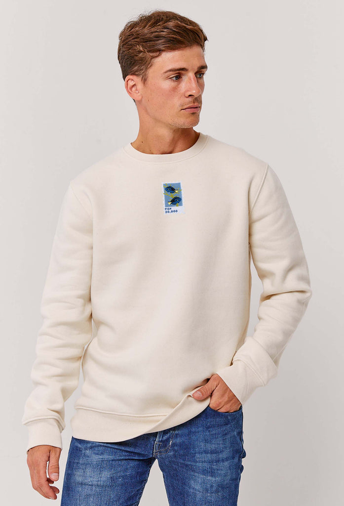 Fish Stamp Unisex Embroidered Organic Sustainable Sweatshirt Jumper Big Wild Thought