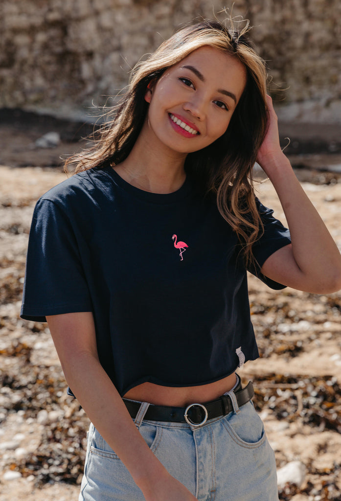 flamingo womens cropped t-shirt Big Wild Thought