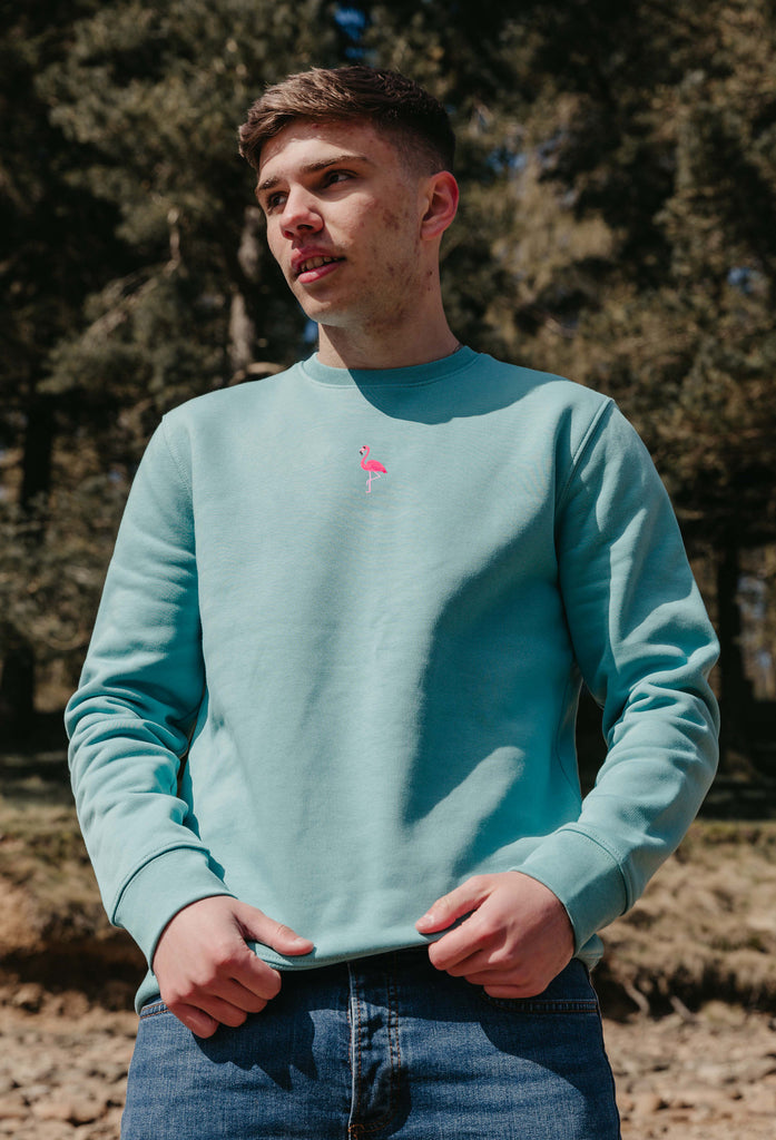 Flamingo Unisex Embroidered Organic Sustainable Sweatshirt Jumper Big Wild Thought