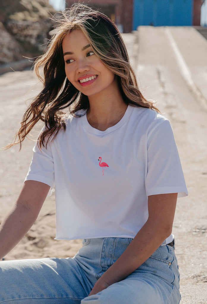flamingo womens cropped t-shirt Big Wild Thought