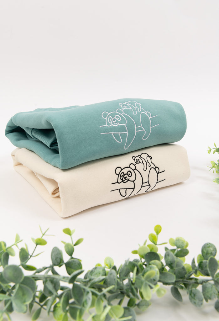 Family of Giant Pandas Embroidered Organic Sustainable Sweatshirt Jumper Big Wild Thought