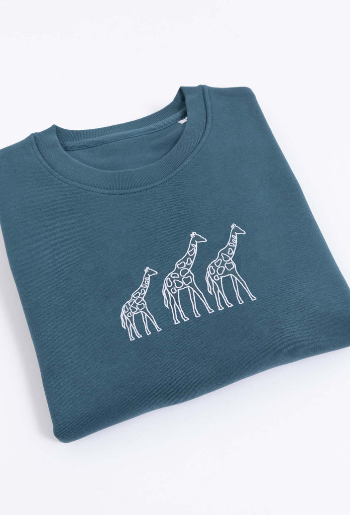 Family of Giraffes Embroidered Organic Sustainable Sweatshirt Jumper Big Wild Thought