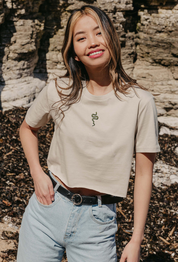 grass snake womens cropped t-shirt Big Wild Thought