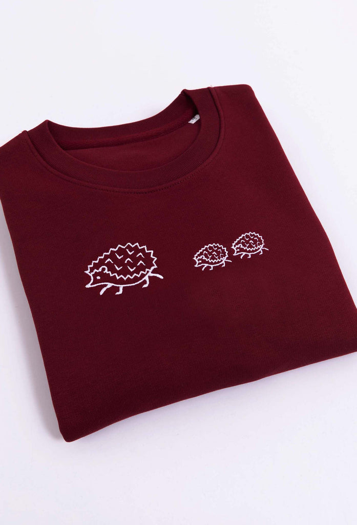 Family of Hedgehogs Embroidered Organic Sustainable Sweatshirt Jumper Big Wild Thought