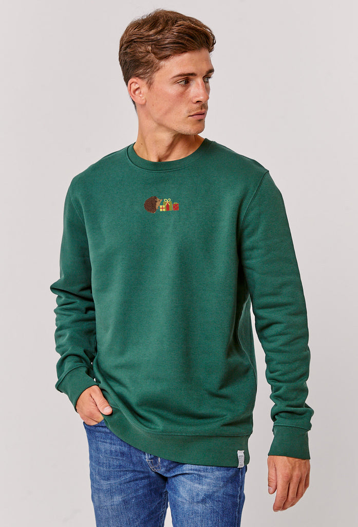 Christmas Festive Hedgehog Embroidered Organic Sustainable Sweatshirt Jumper Big Wild Thought