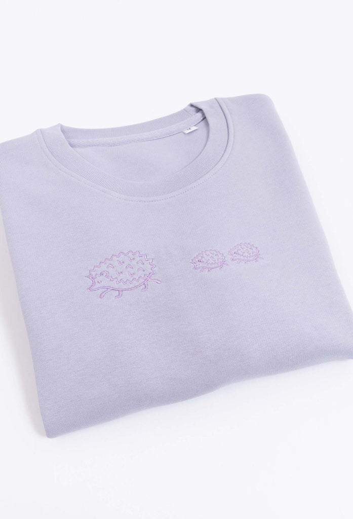 Family of Hedgehogs Embroidered Organic Sustainable Sweatshirt Jumper Big Wild Thought