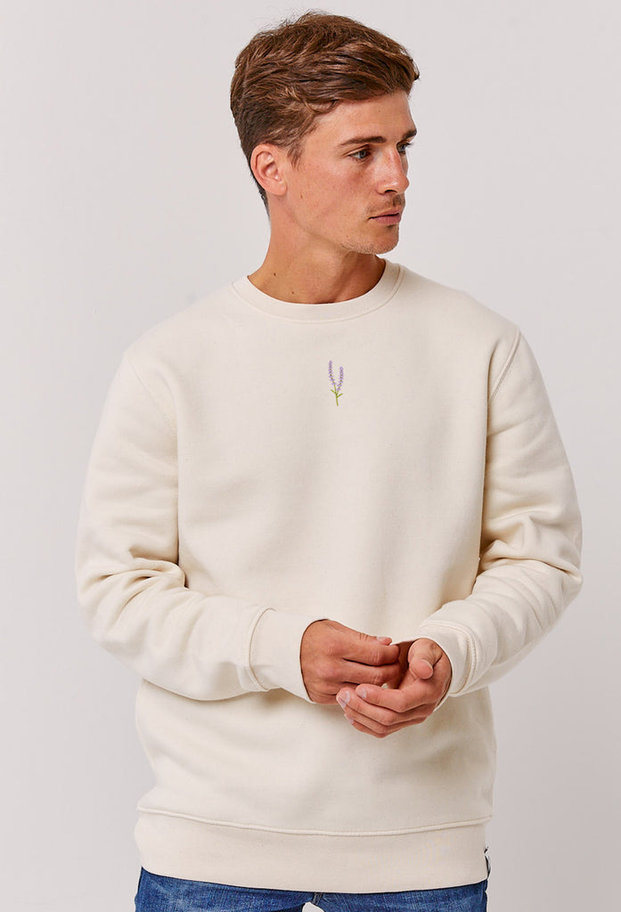 Lavender Flower Unisex Embroidered Organic Sustainable Sweatshirt Jumper Big Wild Thought