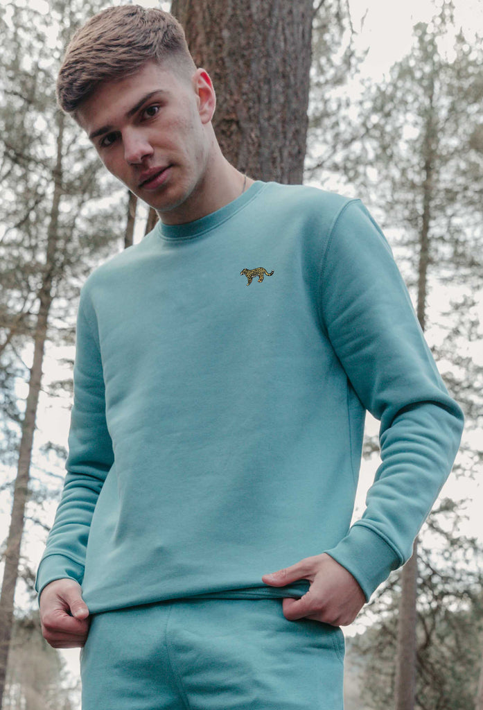 Leopard Unisex Embroidered Organic Sustainable Sweatshirt Jumper Big Wild Thought