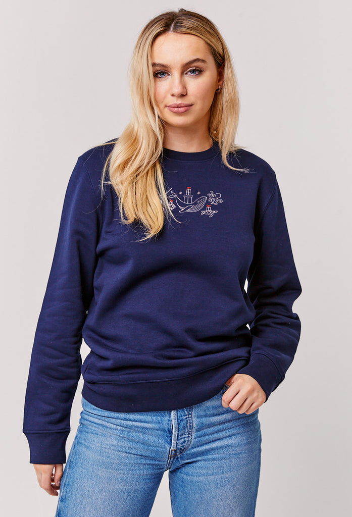 Christmas Ocean Marine Festive Embroidered Organic Sustainable Sweatshirt Jumper Big Wild Thought