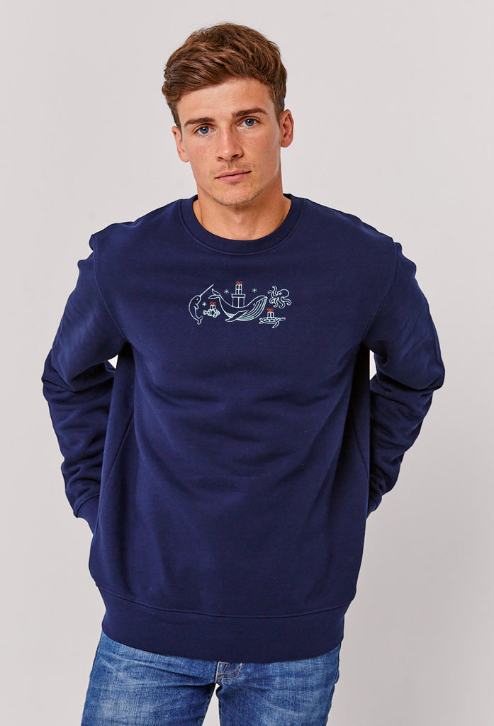 Christmas Festive Ocean Marine Embroidered Organic Sustainable Sweatshirt Jumper Big Wild Thought