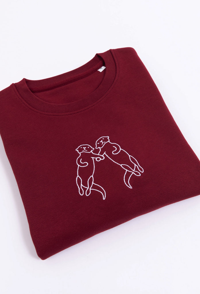 Family of Otters Unisex Embroidered Organic Sustainable Sweatshirt Jumper Big Wild Thought