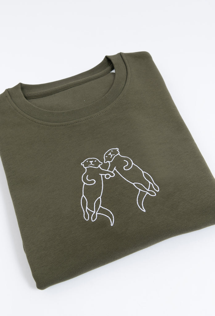Family of Otters Unisex Embroidered Organic Sustainable Sweatshirt Jumper Big Wild Thought