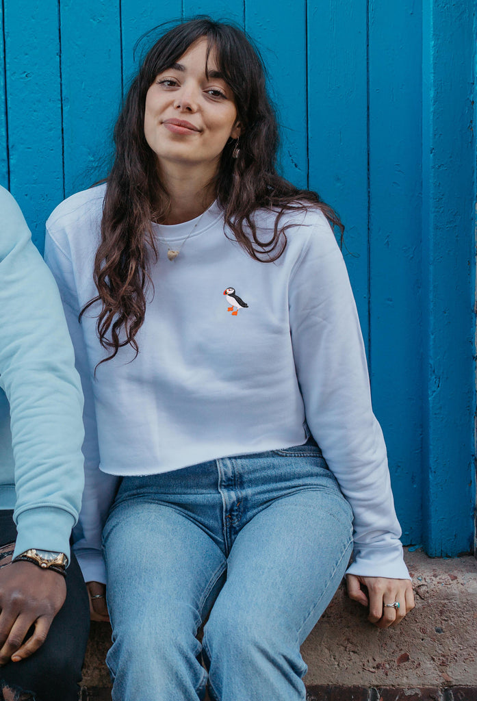 puffin womens cropped sweatshirt Big Wild Thought