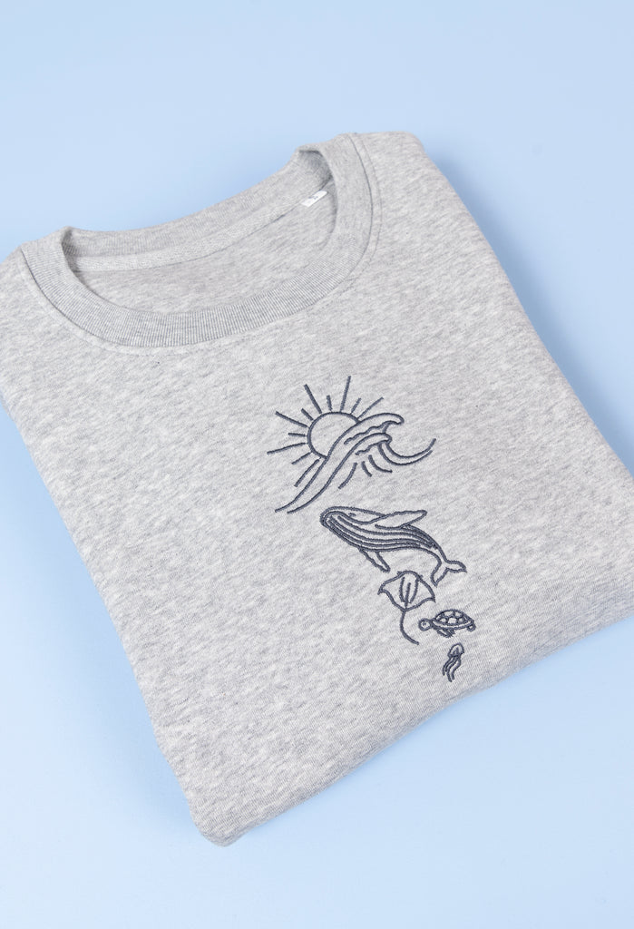 Ocean Marine Inspired Unisex Embroidered Organic Sustainable Sweatshirt Jumper Big Wild Thought