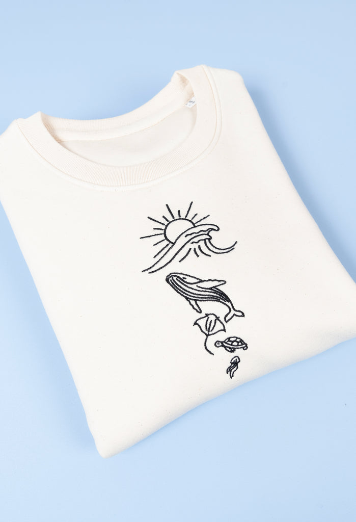 Ocean Marine Inspired Unisex Embroidered Organic Sustainable Sweatshirt Jumper Big Wild Thought